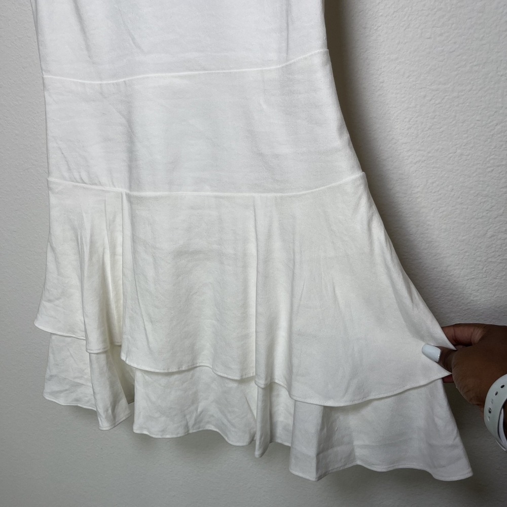 Alice &‎ Olivia Women Palmira Linen Mini Dress 8 Ivory Ruffle Tiered Hem Preppy - Picture 6 of 11